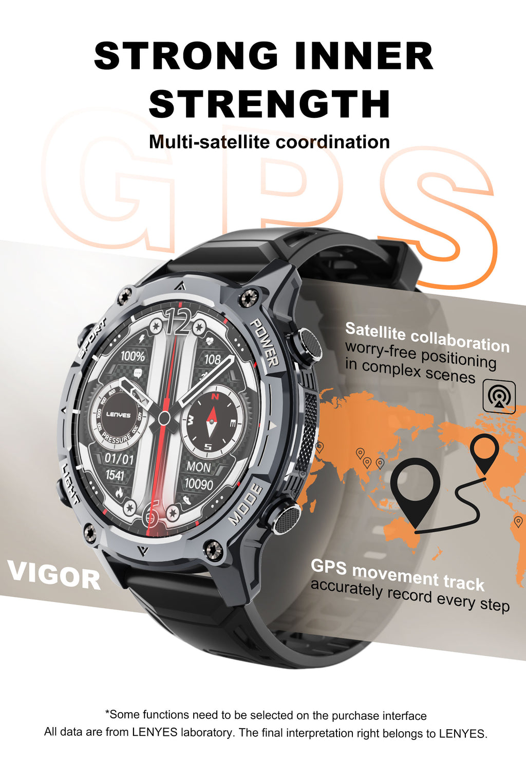 LENYES VIGOR Smartwatch Táctico Reforzado Monitor Salud SpO2 Presión IP67 Negro