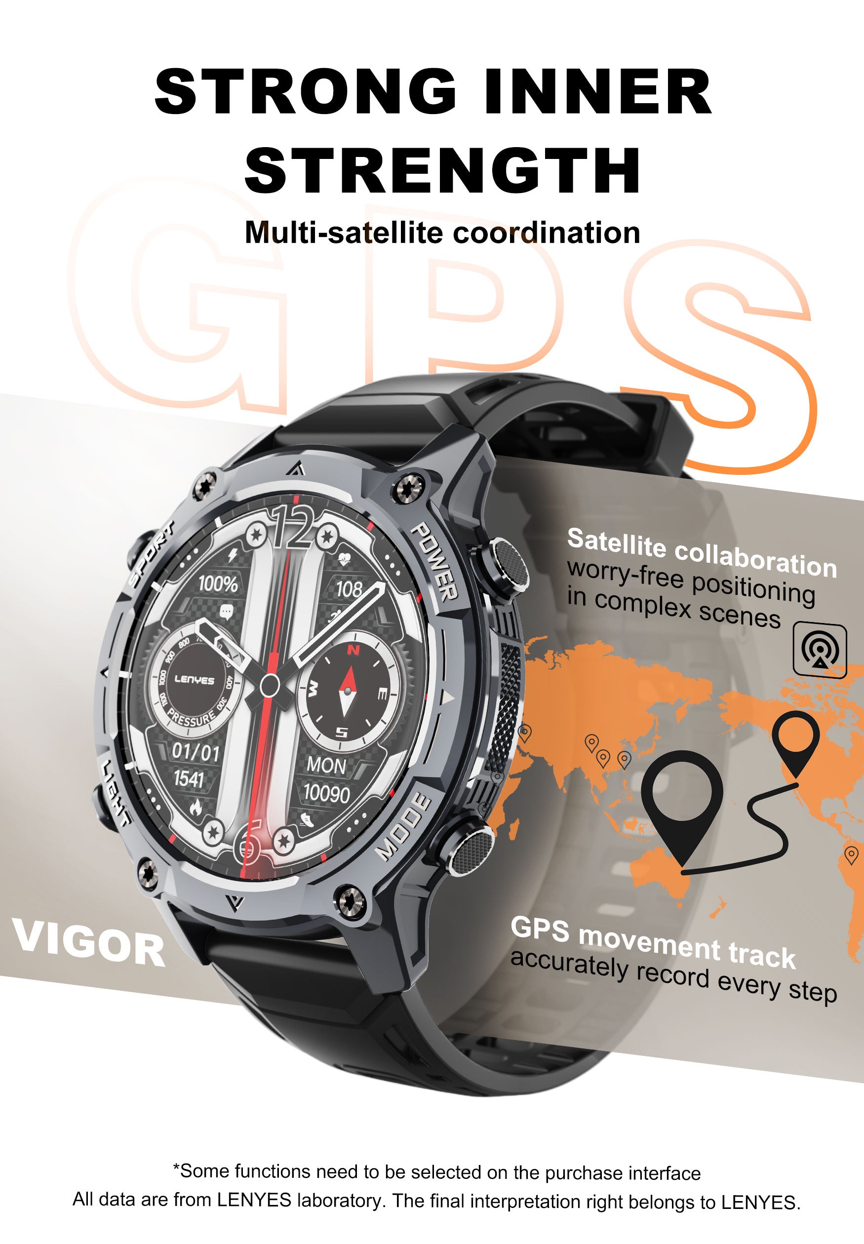 LENYES VIGOR Smartwatch Táctico Reforzado Monitor Salud SpO2 Presión IP67 Negro