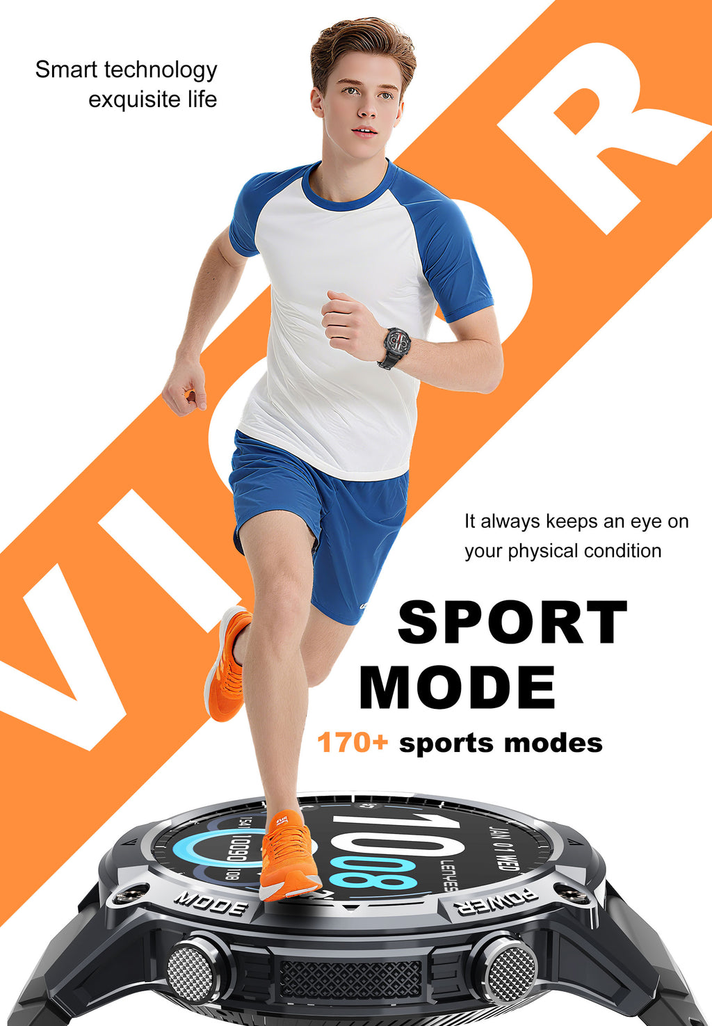 LENYES VIGOR Smartwatch Táctico Reforzado Monitor Salud SpO2 Presión IP67 Negro