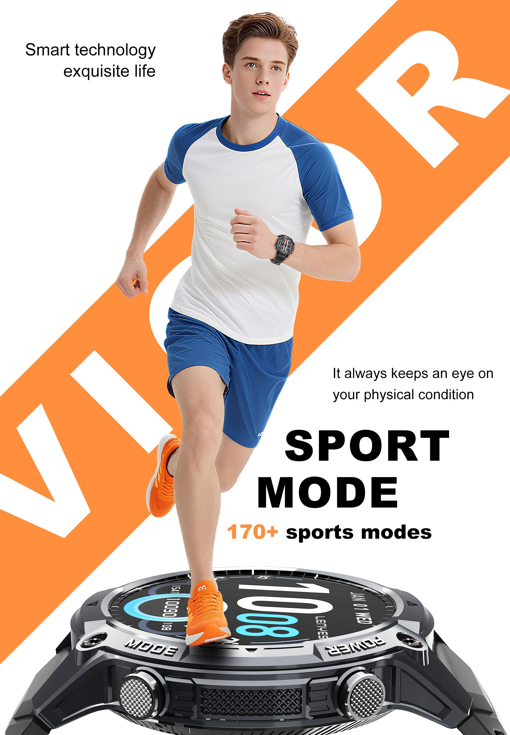 LENYES VIGOR Smartwatch Táctico Reforzado Monitor Salud SpO2 Presión IP67 Negro