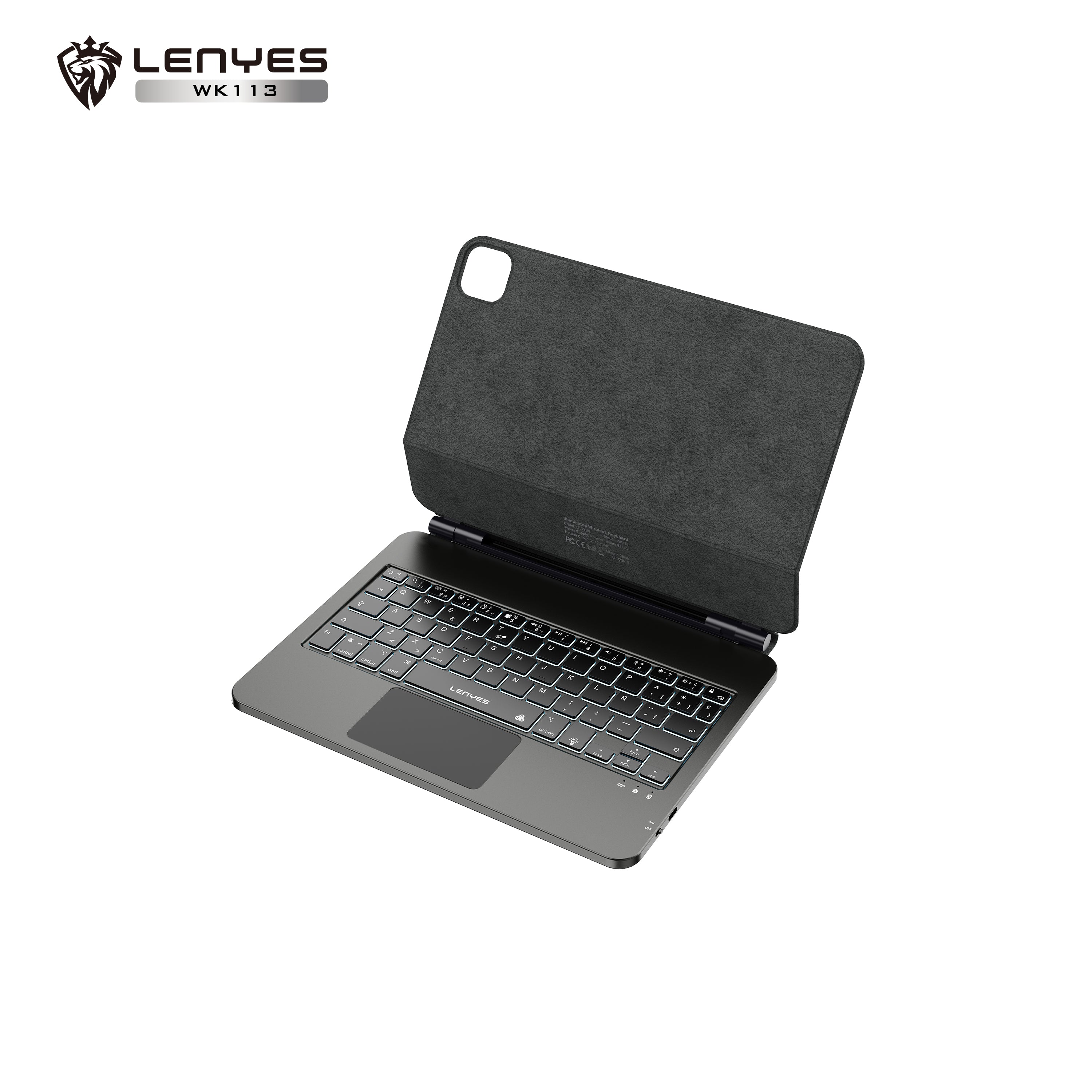 LENYES WK113 Funda iPad Teclado Bluetooth Multi-Ángulo Ranura Stylus USB-C Negro