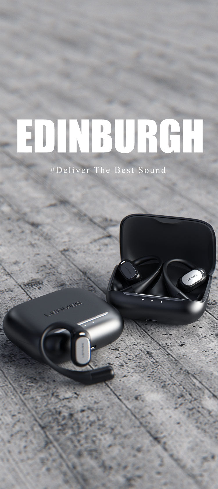 LENYES AIR 201 BLACK Auriculares Bluetooth 5.4 Deportivos con Gancho de Oreja - Resistentes al Sudor