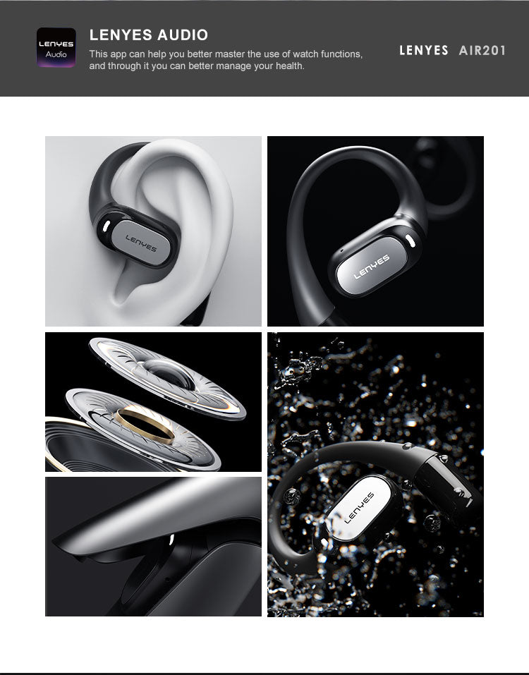 LENYES AIR 201 WHITE Auriculares Bluetooth 5.4 Deportivos con Gancho de Oreja - Resistentes al Sudor (Copia)
