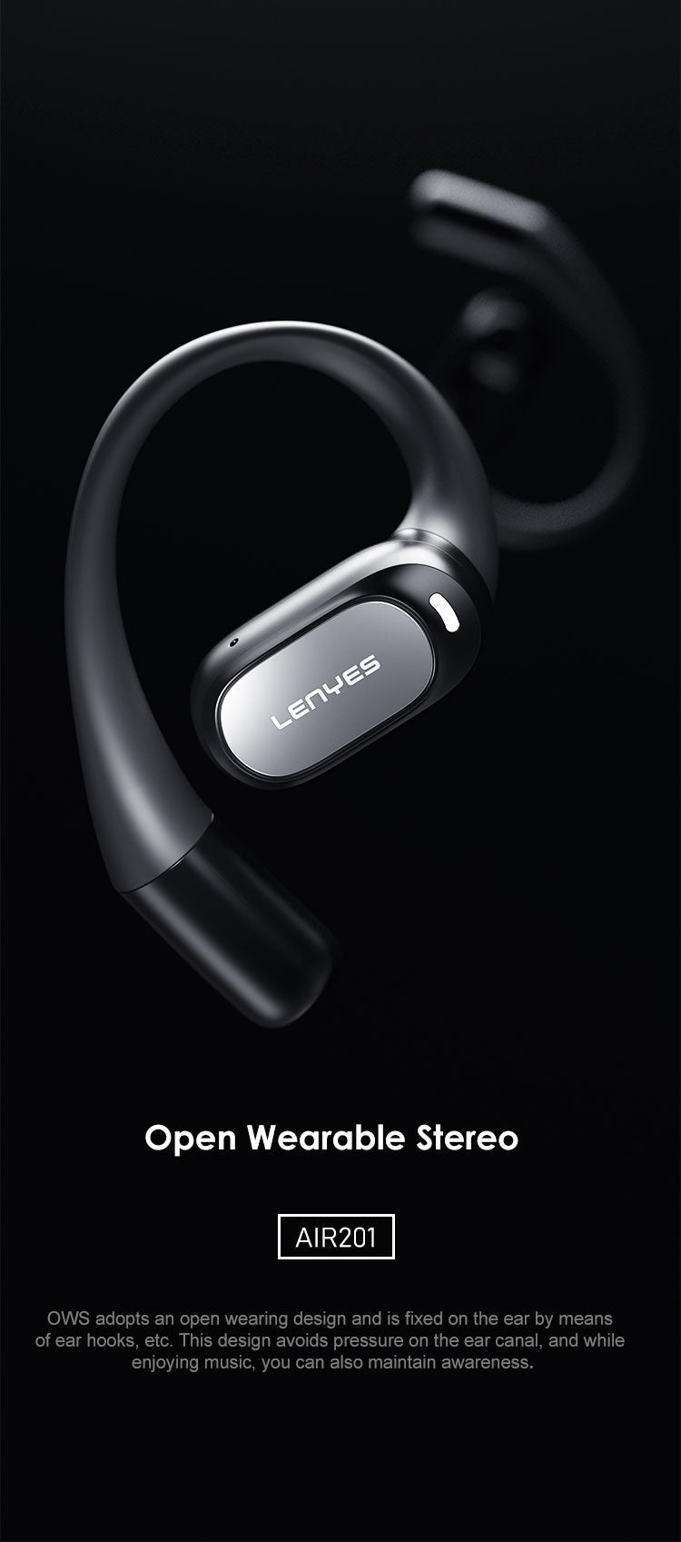 LENYES AIR 201 WHITE Auriculares Bluetooth 5.4 Deportivos con Gancho de Oreja - Resistentes al Sudor (Copia)