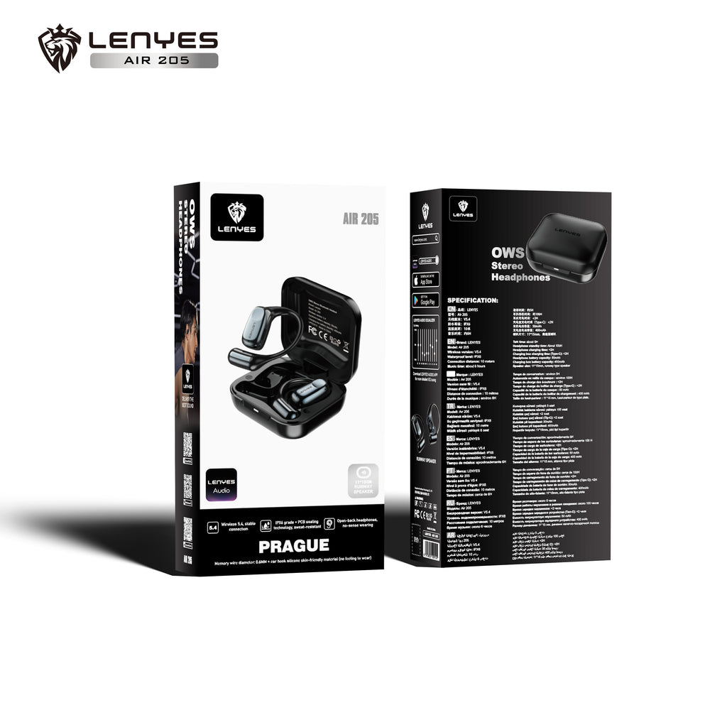 LENYES AIR 205 Auriculares OWS Oído Abierto Bluetooth 5.4 IPX6 6h Negro
