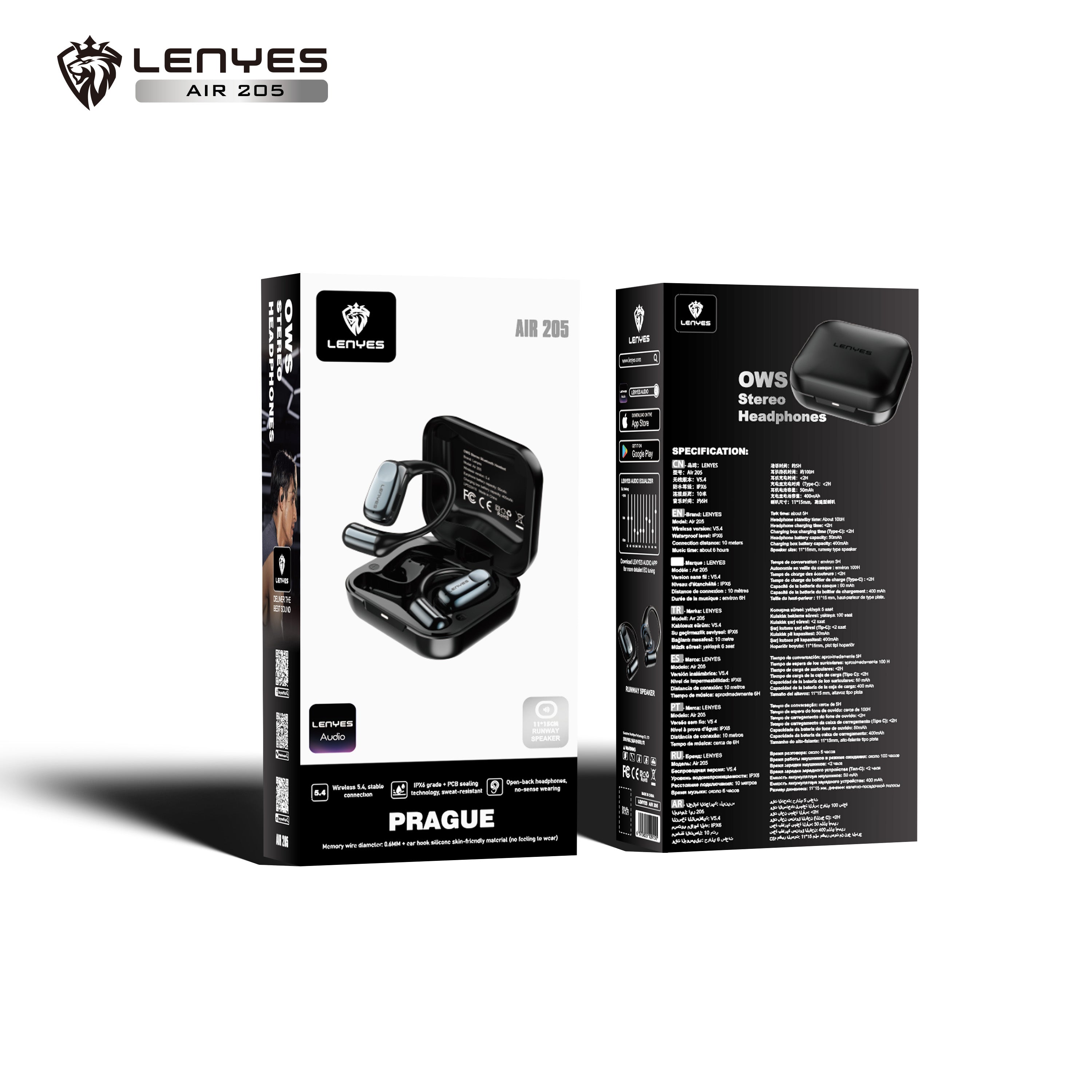 LENYES AIR 205 Auriculares OWS Oído Abierto Bluetooth 5.4 IPX6 6h Negro