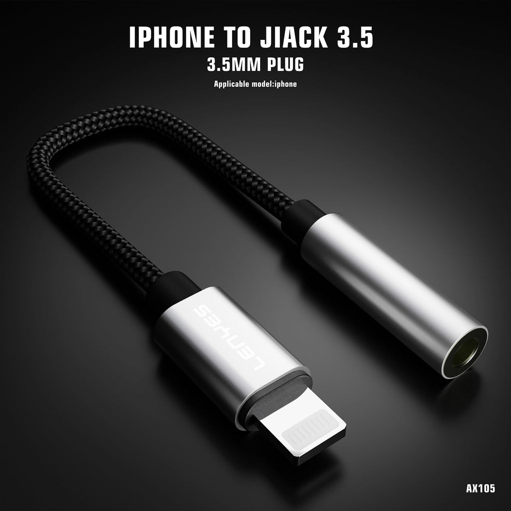 LENYES AX105 Adaptador Lightning a Jack 3.5mm iPhone Hi-Fi Trenzado