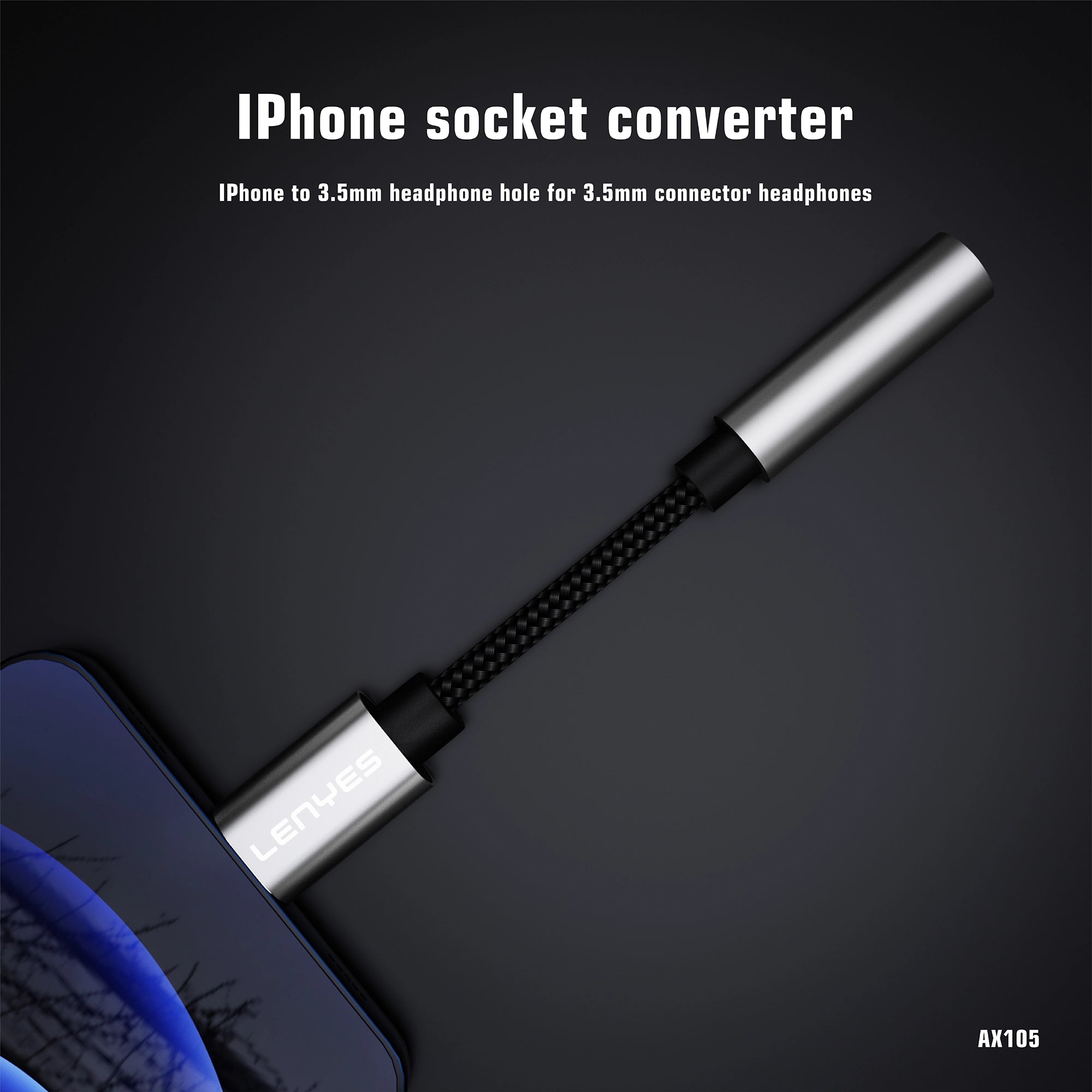 LENYES AX105 Adaptador Lightning a Jack 3.5mm iPhone Hi-Fi Trenzado