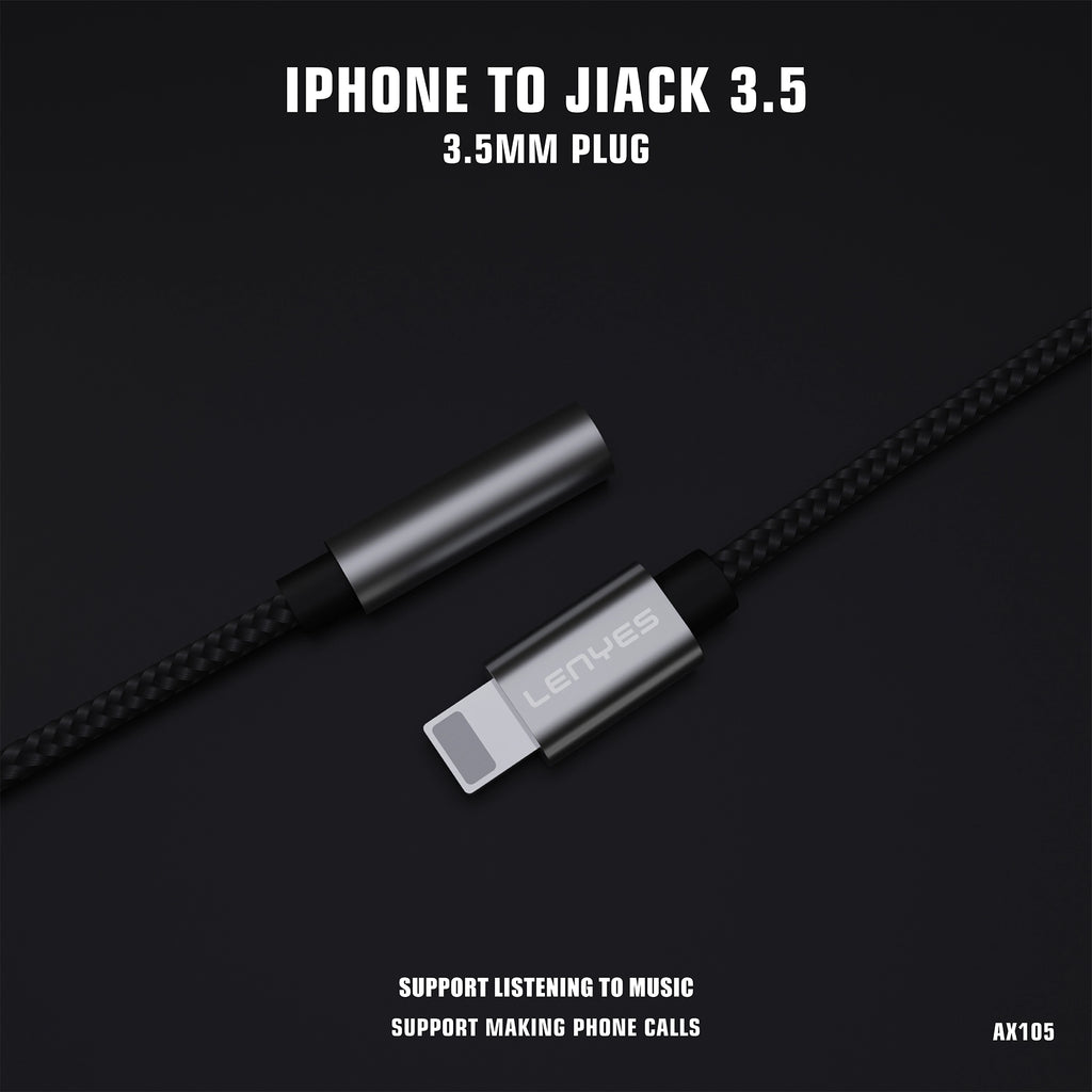 LENYES AX105 Adaptador Lightning a Jack 3.5mm iPhone Hi-Fi Trenzado