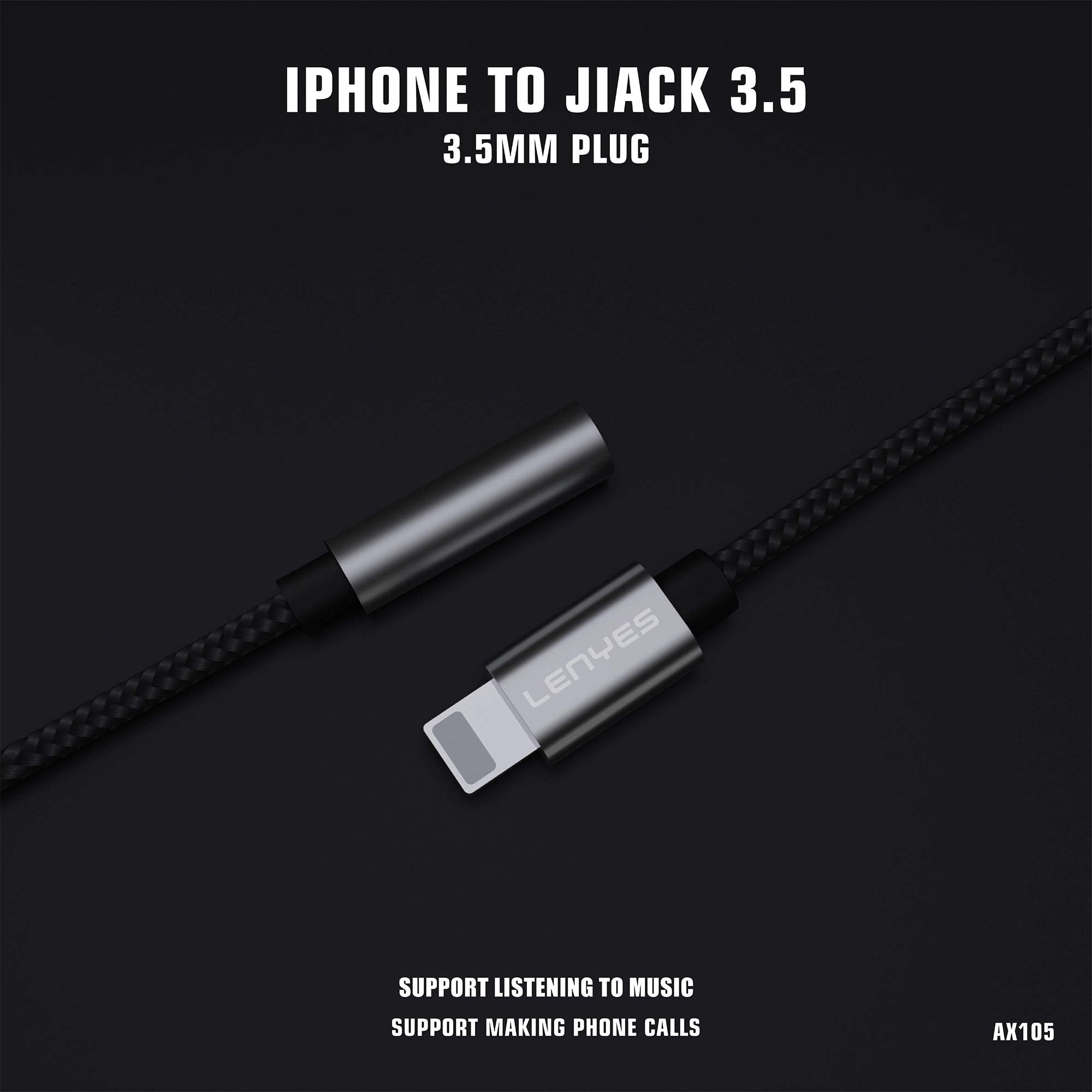 LENYES AX105 Adaptador Lightning a Jack 3.5mm iPhone Hi-Fi Trenzado