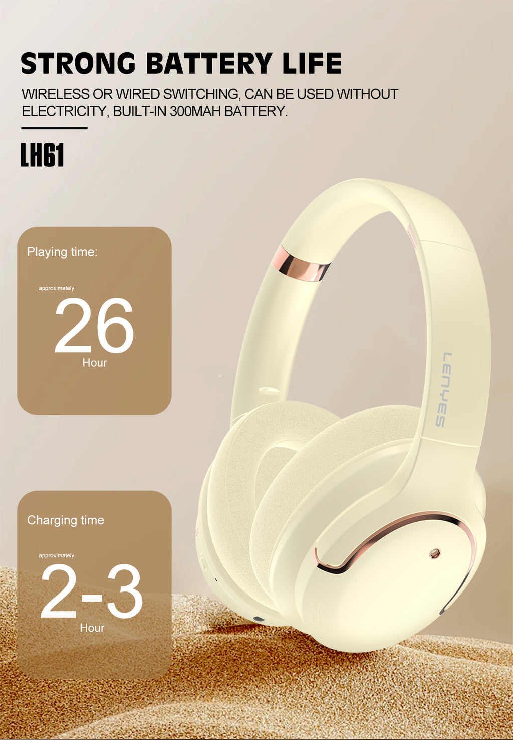 LENYES LH61 Auriculares Bluetooth 40mm Plegables Dual Modo Blanco