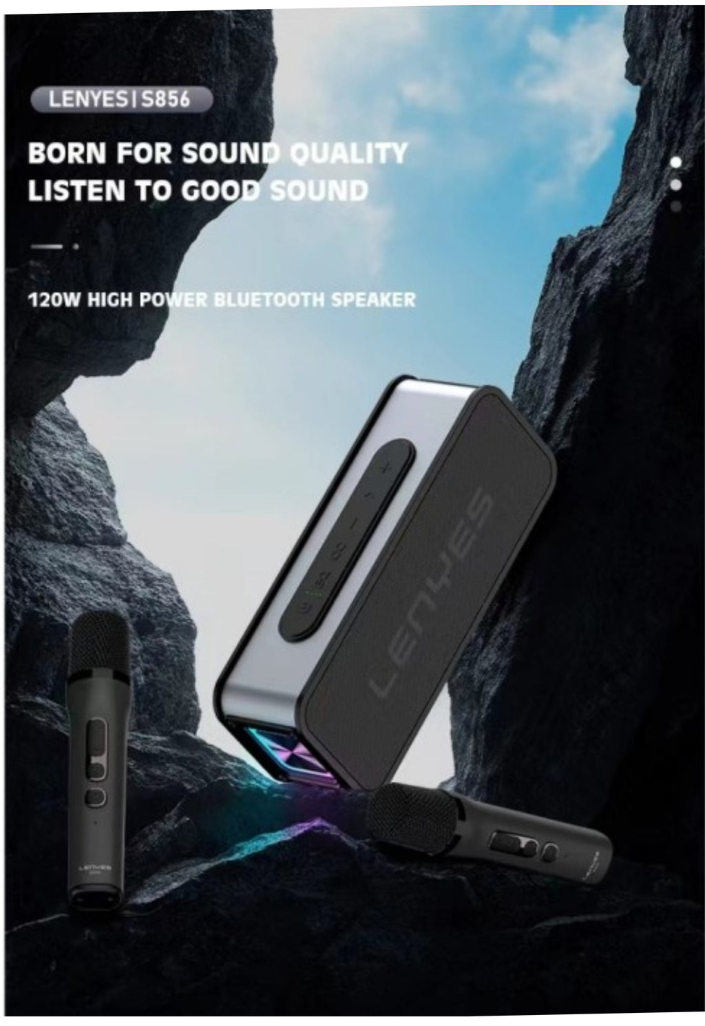 LENYES S856 Altavoz Bluetooth Portátil IPX6 TWS 10h + 2 Micrófonos Negro