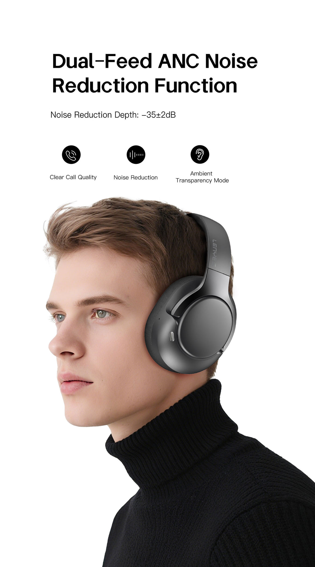 LENYES LH29 ANC Auriculares Bluetooth Cancelación Híbrida 43dB 40mm 30h Blanco
