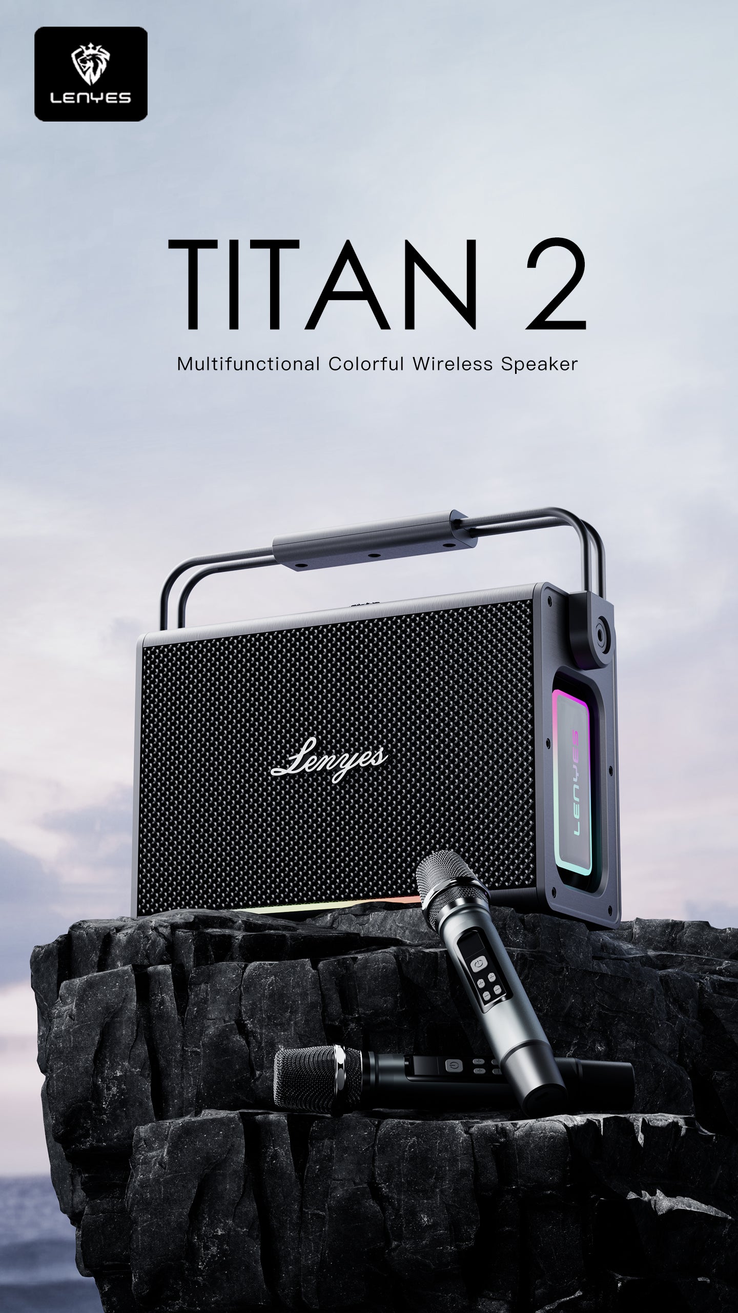 LENYES TITAN 2 Altavoz Karaoke Profesional 200W IPX6 TWS + 2 Micrófonos + Luces RGB