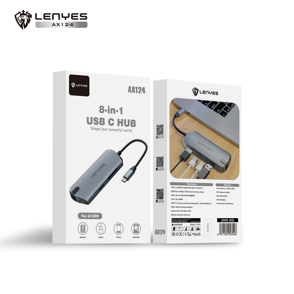 AX124 Tipo-C HUB 8 en 1 -Lenyes