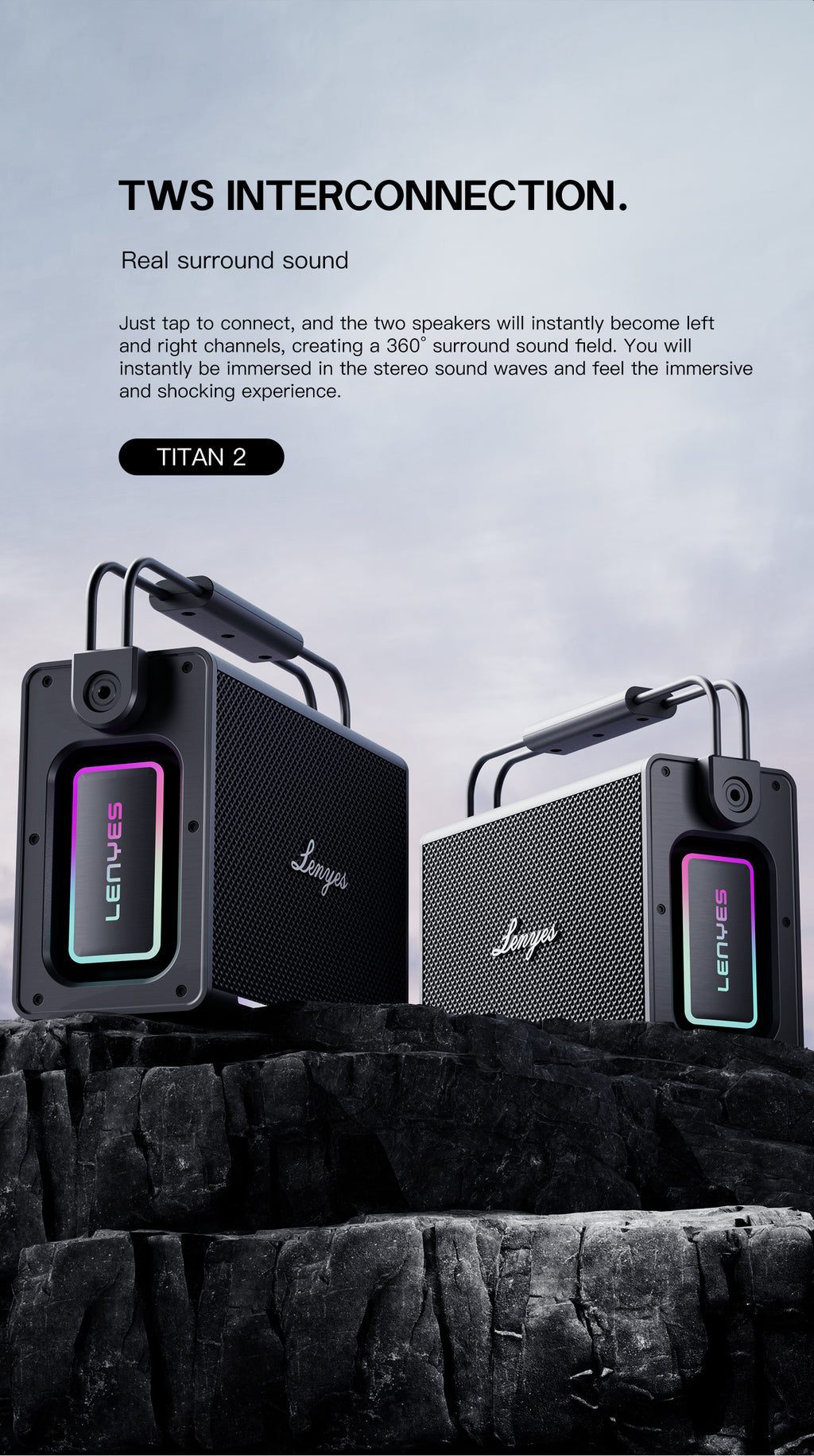 LENYES TITAN 2 Altavoz Karaoke Profesional 200W IPX6 TWS + 2 Micrófonos + Luces RGB