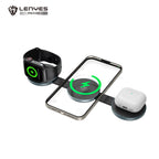 LENYES PW330 Cargador Inalámbrico 3en1 15W MagSafe Plegable Aluminio Negro