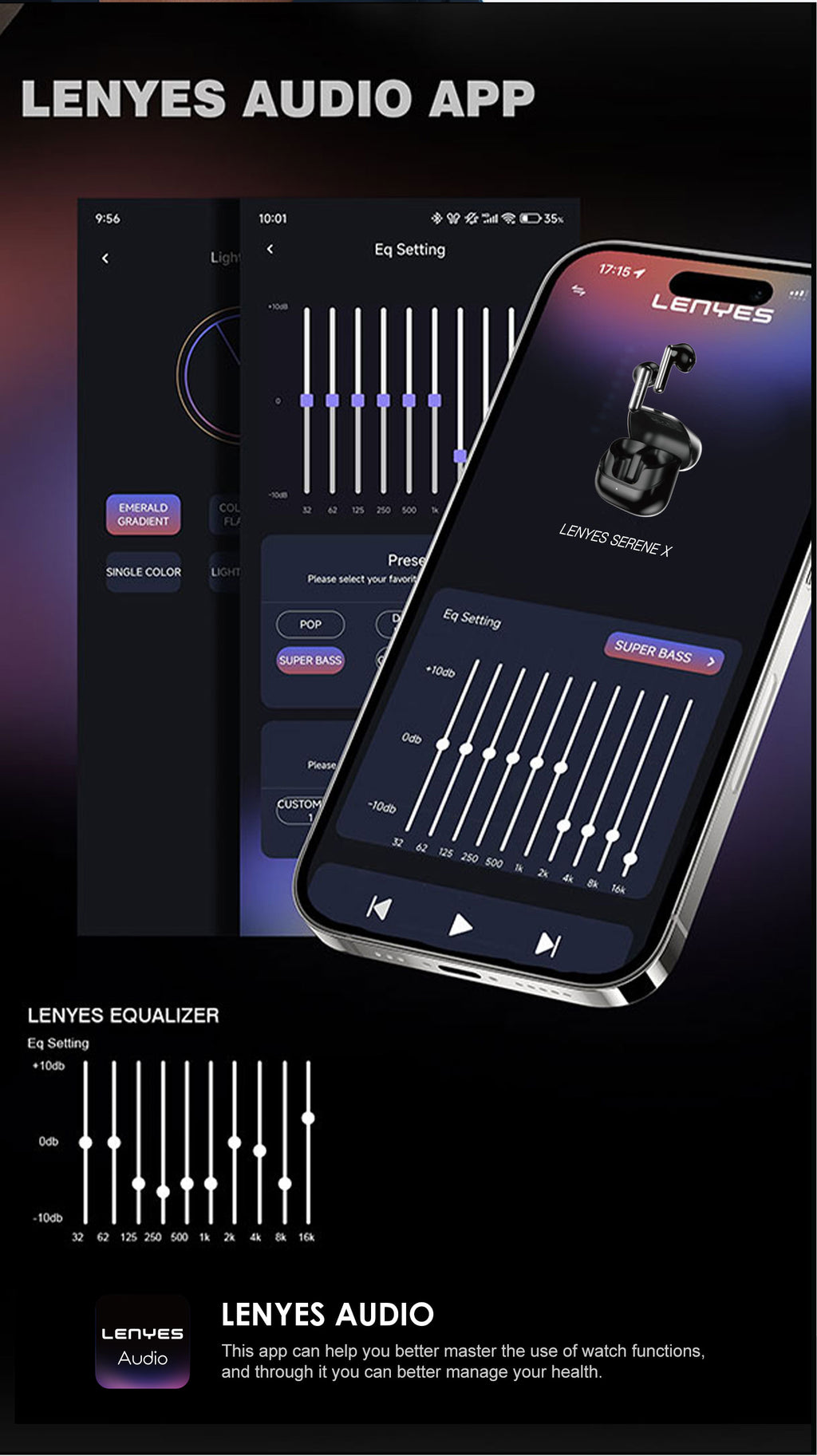 LENYES SERENE X Auriculares Bluetooth 5.4 TWS con ANC+ENC 6 Micrófonos - Sonido 360° y App Audio