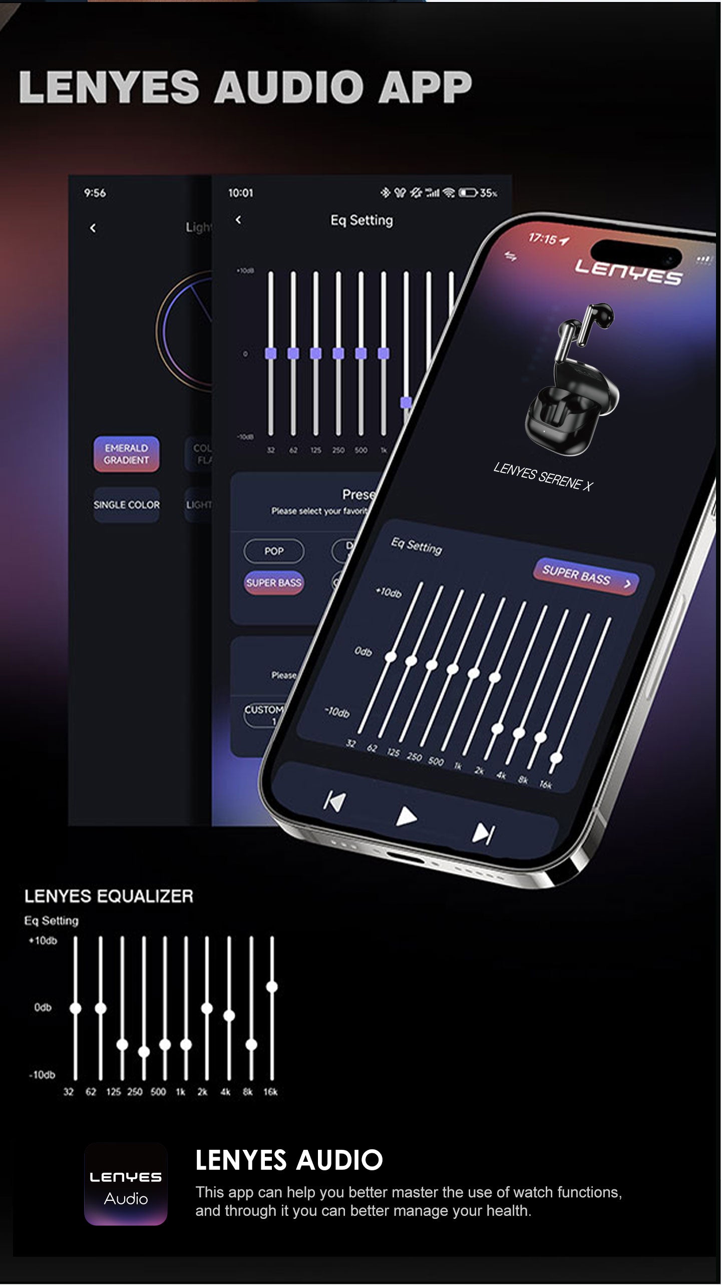 LENYES SERENE X Auriculares Bluetooth 5.4 TWS con ANC+ENC 6 Micrófonos - Sonido 360° y App Audio