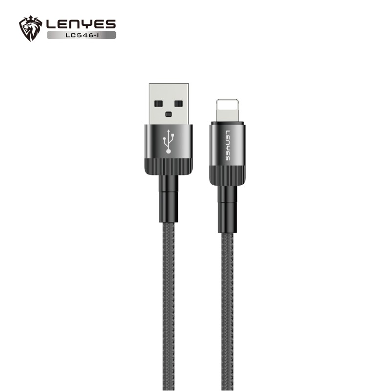 Cable USB-A a Lightning Lenyes LC546-I | 12W 2.4A | 1 Metro | Aleación de Aluminio y Nylon Trenzado