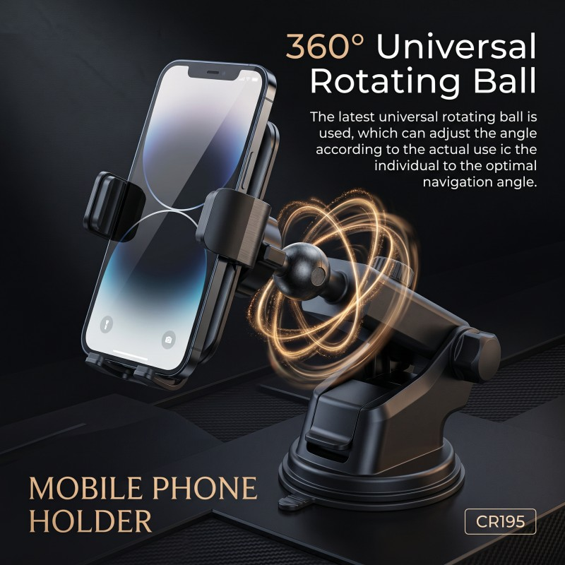 Soporte de Coche Lenyes CR195 | Fijación Triangular | Brazo Telescópico | Rotación 360° | Ventosa Nano Succión