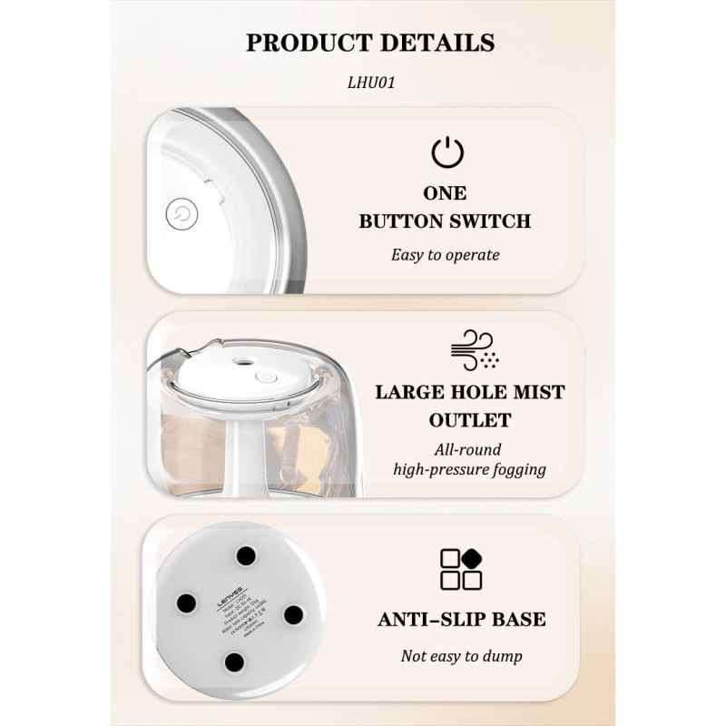 Humidificador Ultrasónico Lenyes LHU01 Jellyfish | 440ml | Luz LED 7 Colores | Silencioso | USB