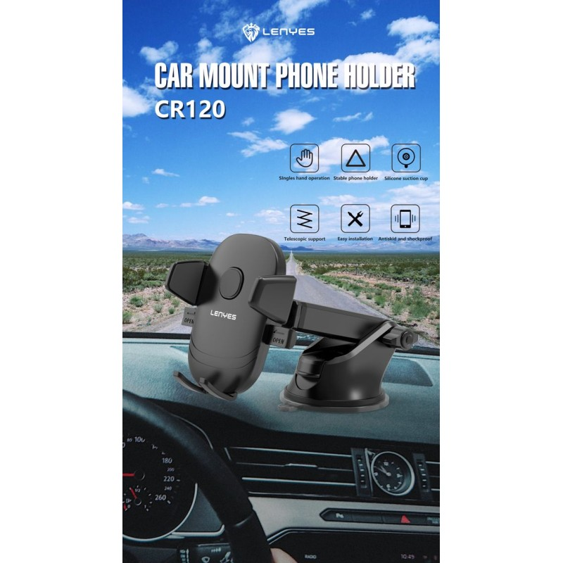 Soporte de Coche Lenyes CR120 | Rotación 360° | Ventosa Silicona | Brazo Telescópico | Salpicadero y Parabrisas
