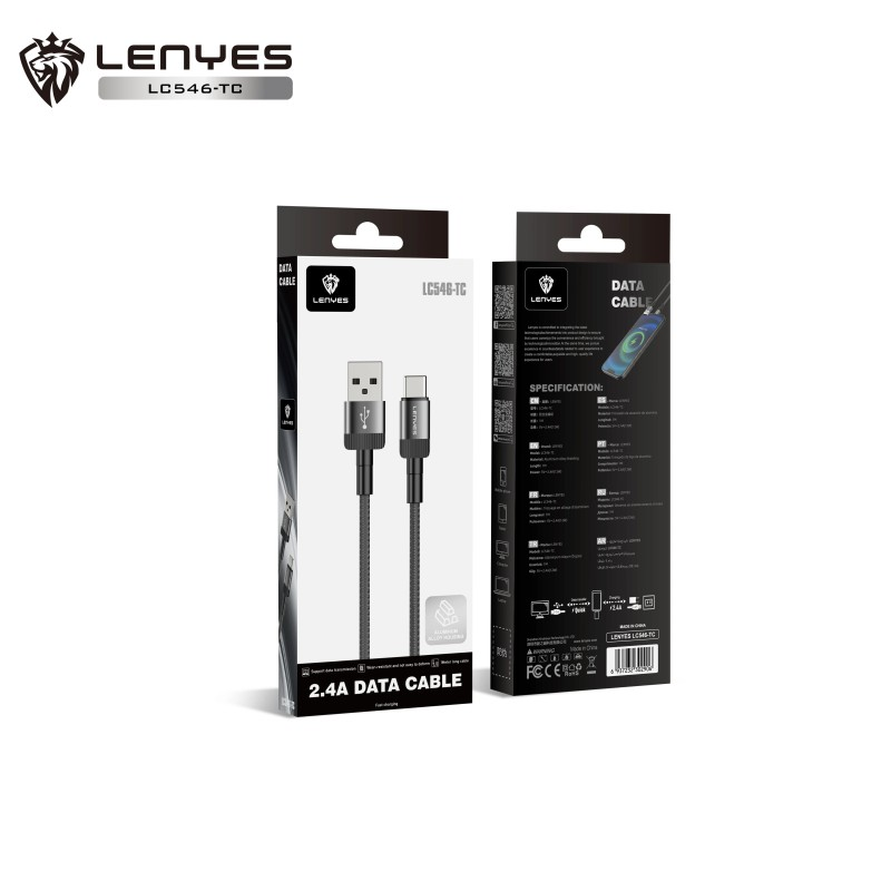 Cable USB-A a Tipo-C Lenyes LC546-TC | 12W 2.4A | 1 Metro | Aleación de Aluminio y Nylon Trenzado