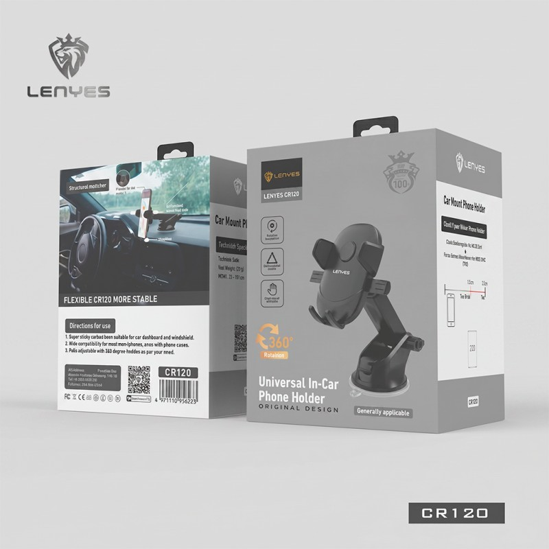 Soporte de Coche Lenyes CR120 | Rotación 360° | Ventosa Silicona | Brazo Telescópico | Salpicadero y Parabrisas