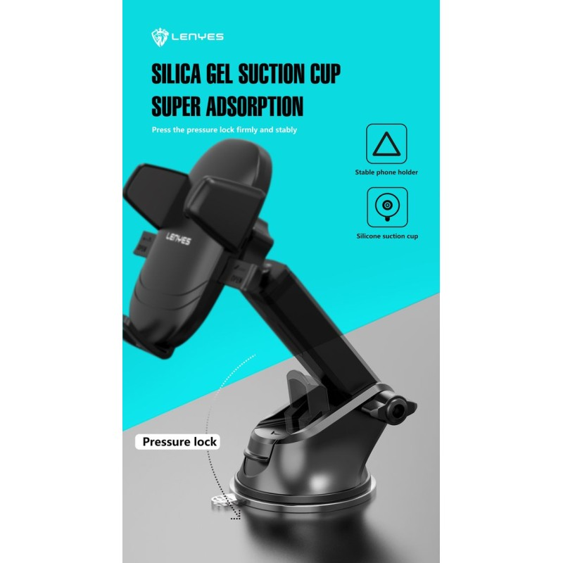 Soporte de Coche Lenyes CR120 | Rotación 360° | Ventosa Silicona | Brazo Telescópico | Salpicadero y Parabrisas