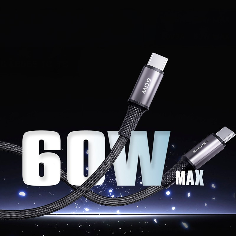 Cable USB-C a USB-C Lenyes LC560 | 60W 3A Fast Charge | 2 Metros Extra Largo | Nylon Trenzado y Aluminio