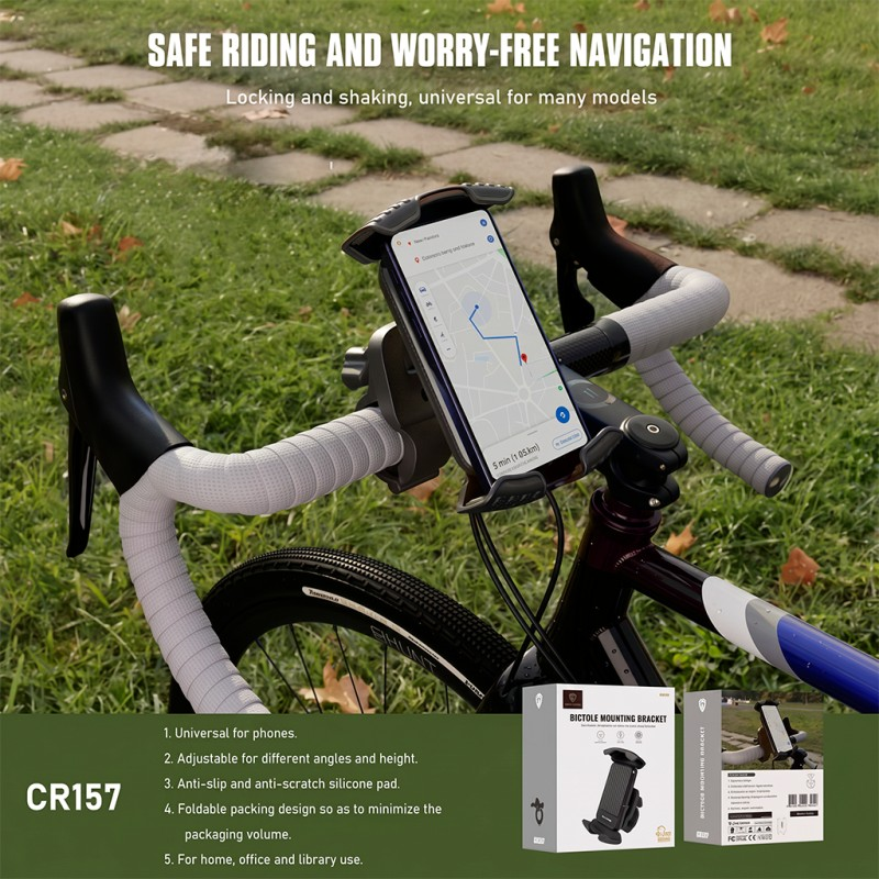 Soporte de Bicicleta Lenyes CR157 | Base Modelo O | Sujeción 4 Esquinas | Smartphones 4" a 6.5"