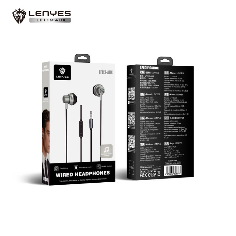 Auriculares In-Ear Lenyes LF112-AUX | Sonido Hi-Fi 14mm | Jack 3.5mm | Micrófono Integrado | Latencia Cero