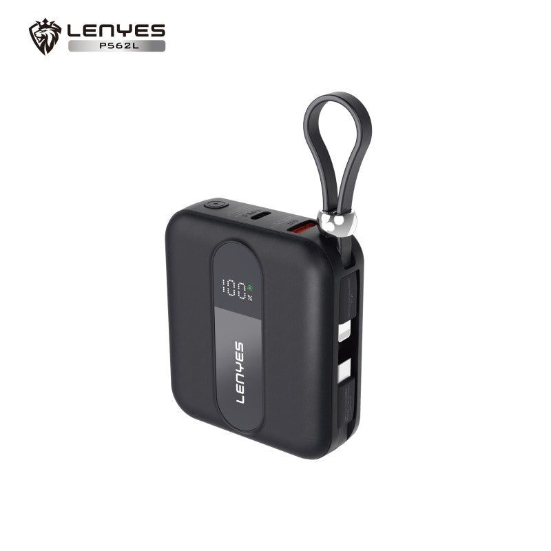 Power Bank Mini Lenyes P562L | 10000mAh | Cables Integrados Tipo-C y Lightning | Carga Rápida 22.5W | Pantalla LED